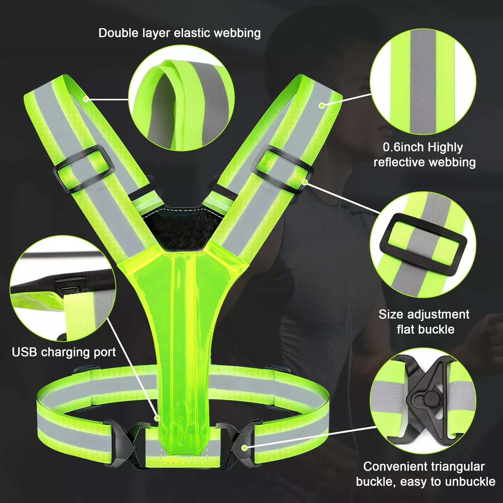 3 أوضاع إضاءة، سترة عاكسة للضو - مراجعة Reflective Cycling Vest High Visibility وسعره