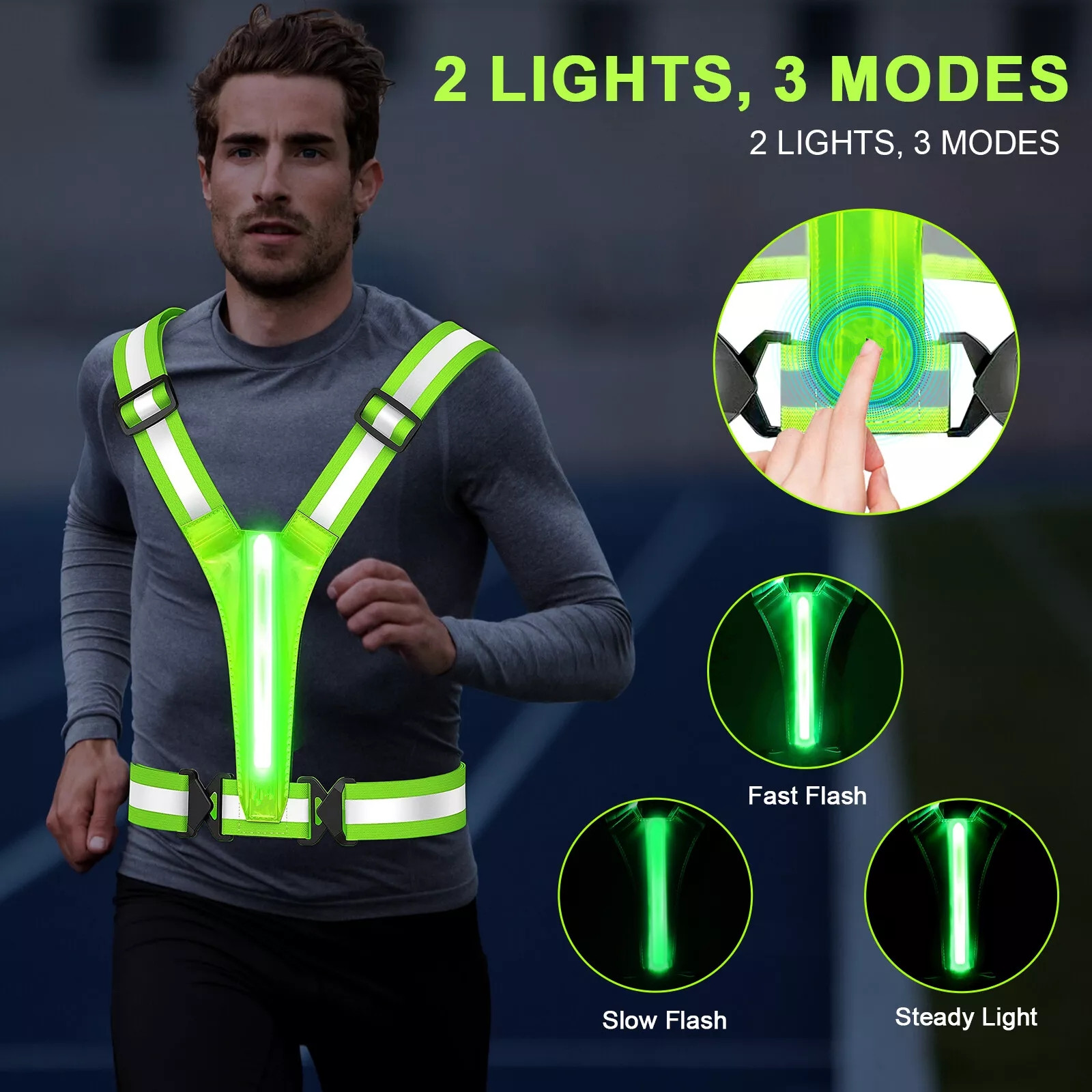 3 أوضاع إضاءة، سترة عاكسة للضو - مراجعة Reflective Cycling Vest High Visibility وسعره