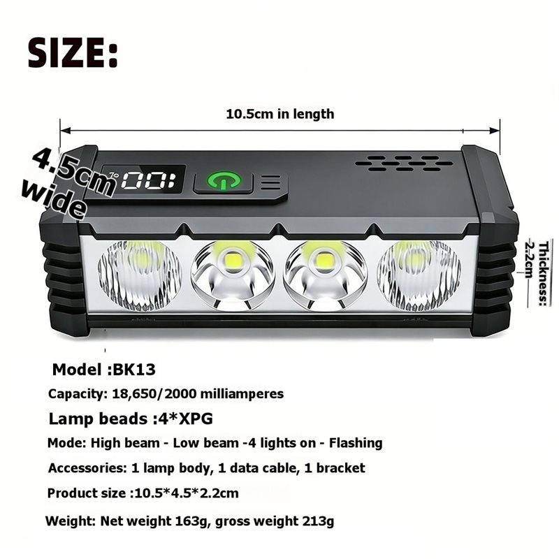 مصباح أمامي قابل للشحن عبر USB - مراجعة Bike Headlight 2000 Lumens Rechargeable وسعره