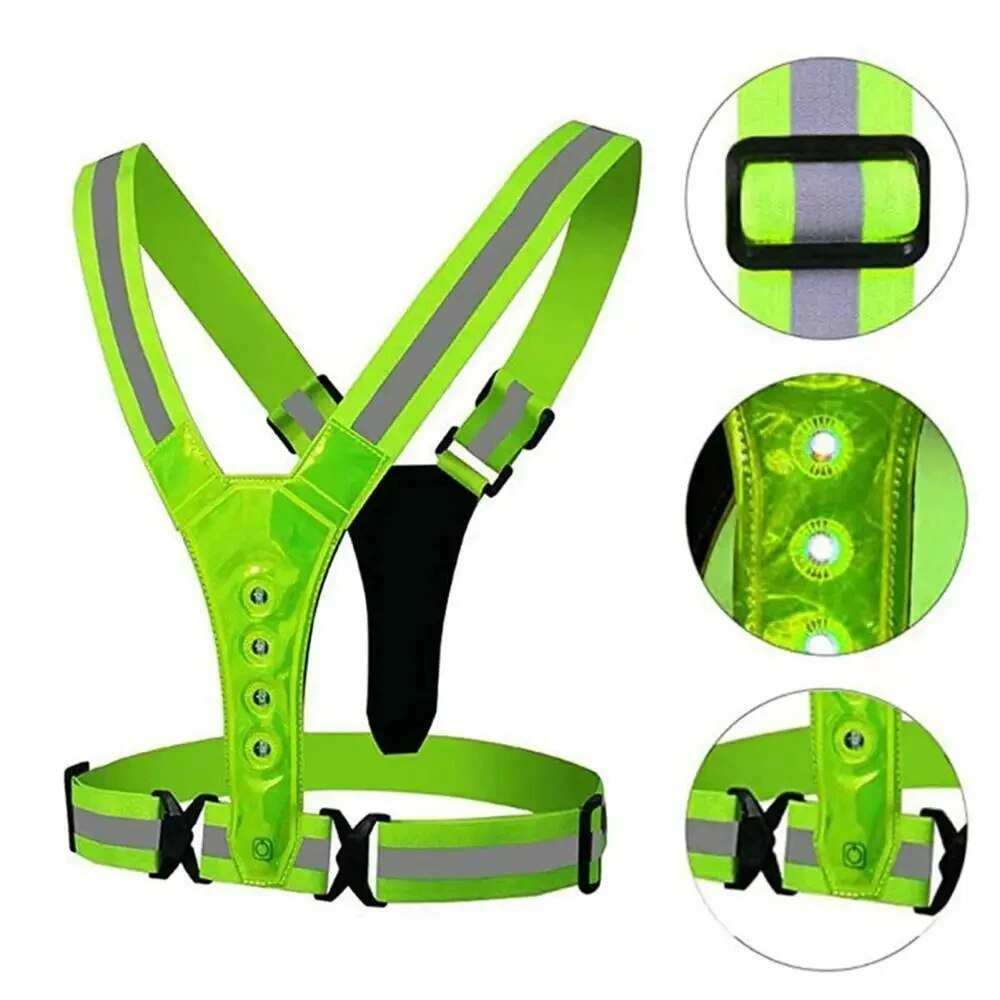 LED تشغيل سترة عاكسة متوهجة عا - مراجعة Reflective Cycling Vest High Visibility وسعره