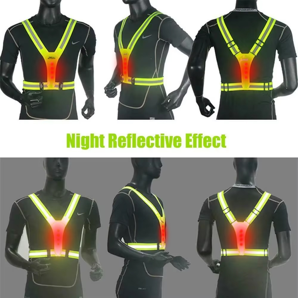 LED تشغيل سترة عاكسة متوهجة عا - مراجعة Reflective Cycling Vest High Visibility وسعره