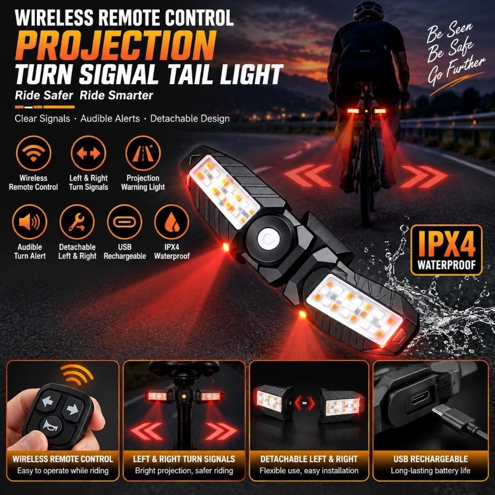 ضوء خلفي للدراجة يعمل بالتحكم  - مراجعة Turn Signal Bike Light Wireless Remote وسعره